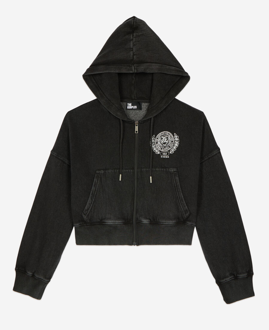 The Kooples WOMEN BLACK WASHED black blazon hoodie