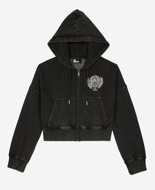 The Kooples MUJER BLACK WASHED sudadera blason negra capucha