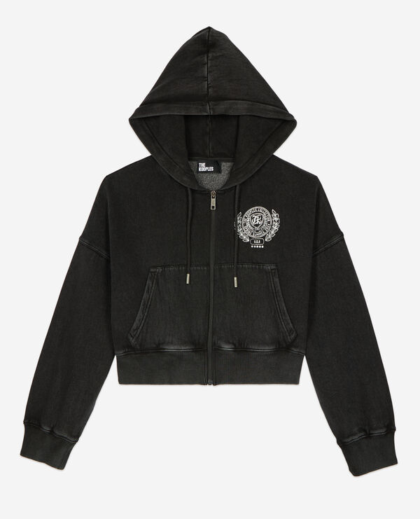 The Kooples FEMME BLACK WASHED sweatshirt à capuche avec sérigraphie noir