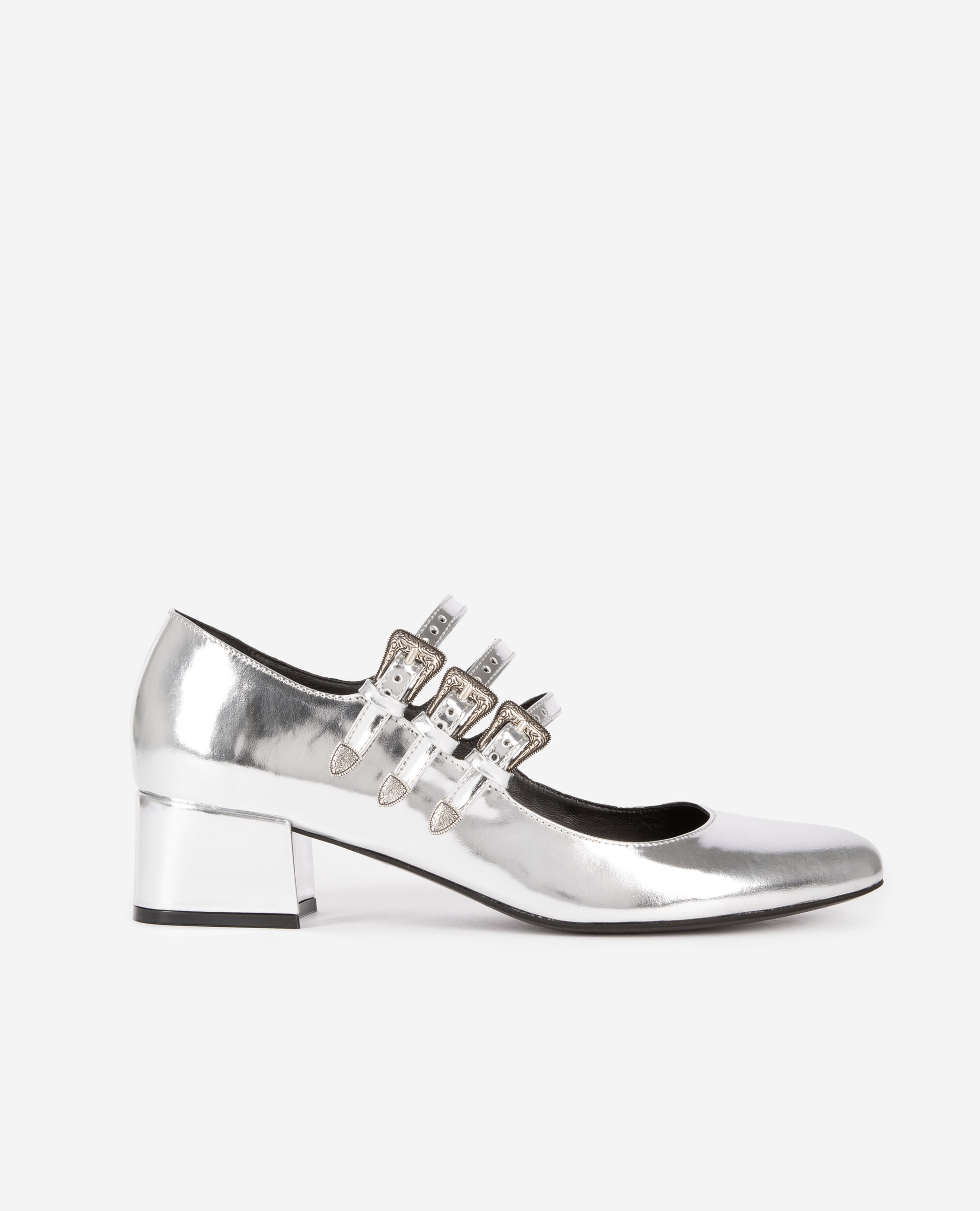Babies à talons en cuir argenté, SILVER, hi-res image number null
