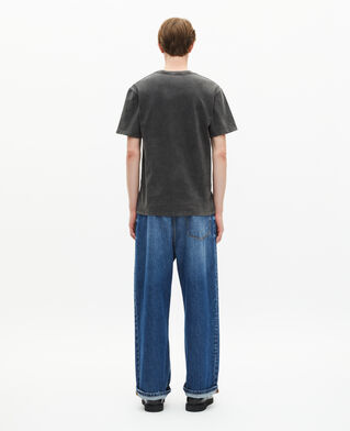 The Kooples MEN BLACK WASHED t-shirt with black vinyl flocking