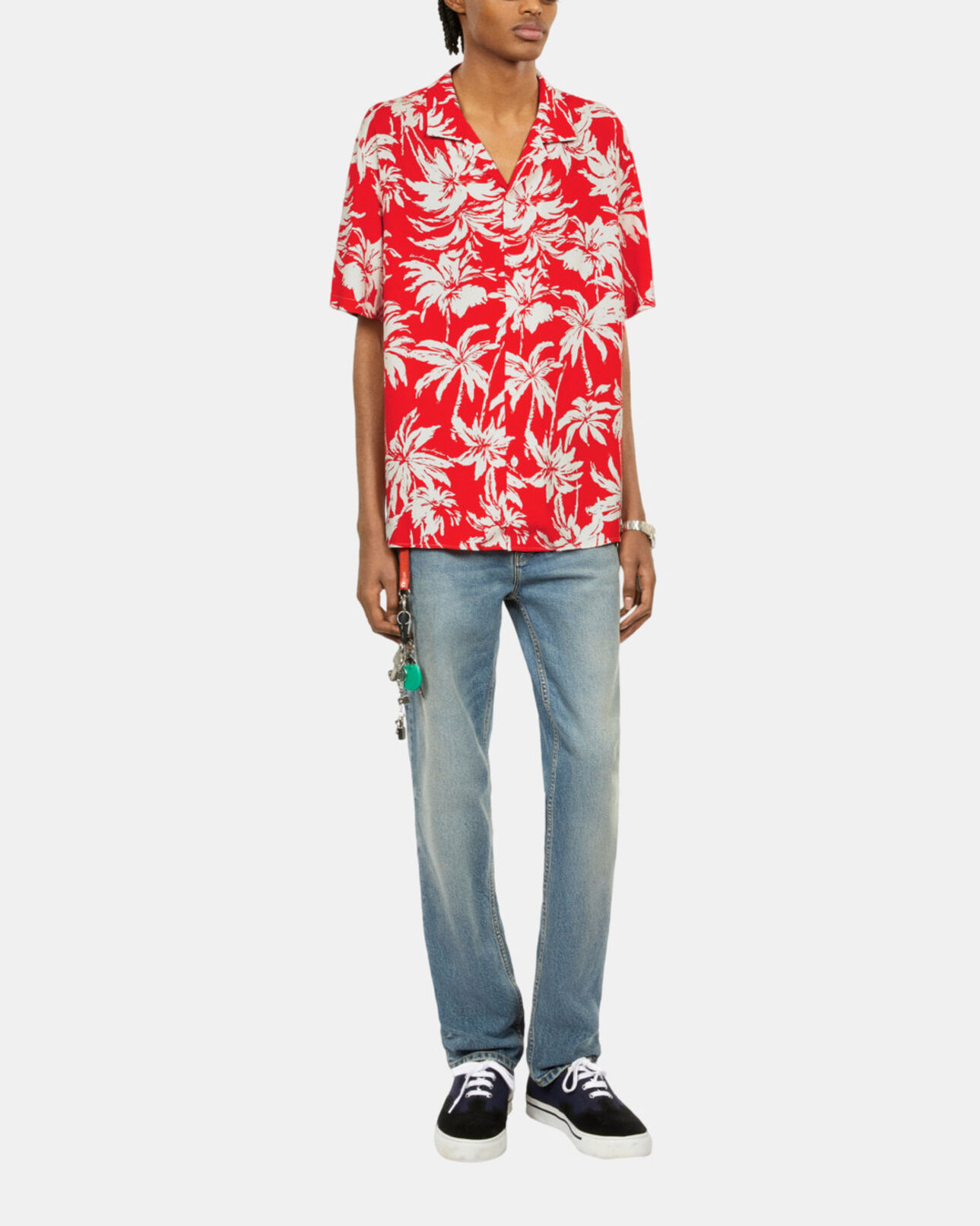 The Kooples MEN RED / WHITE red palm tree print short sleeve shirt