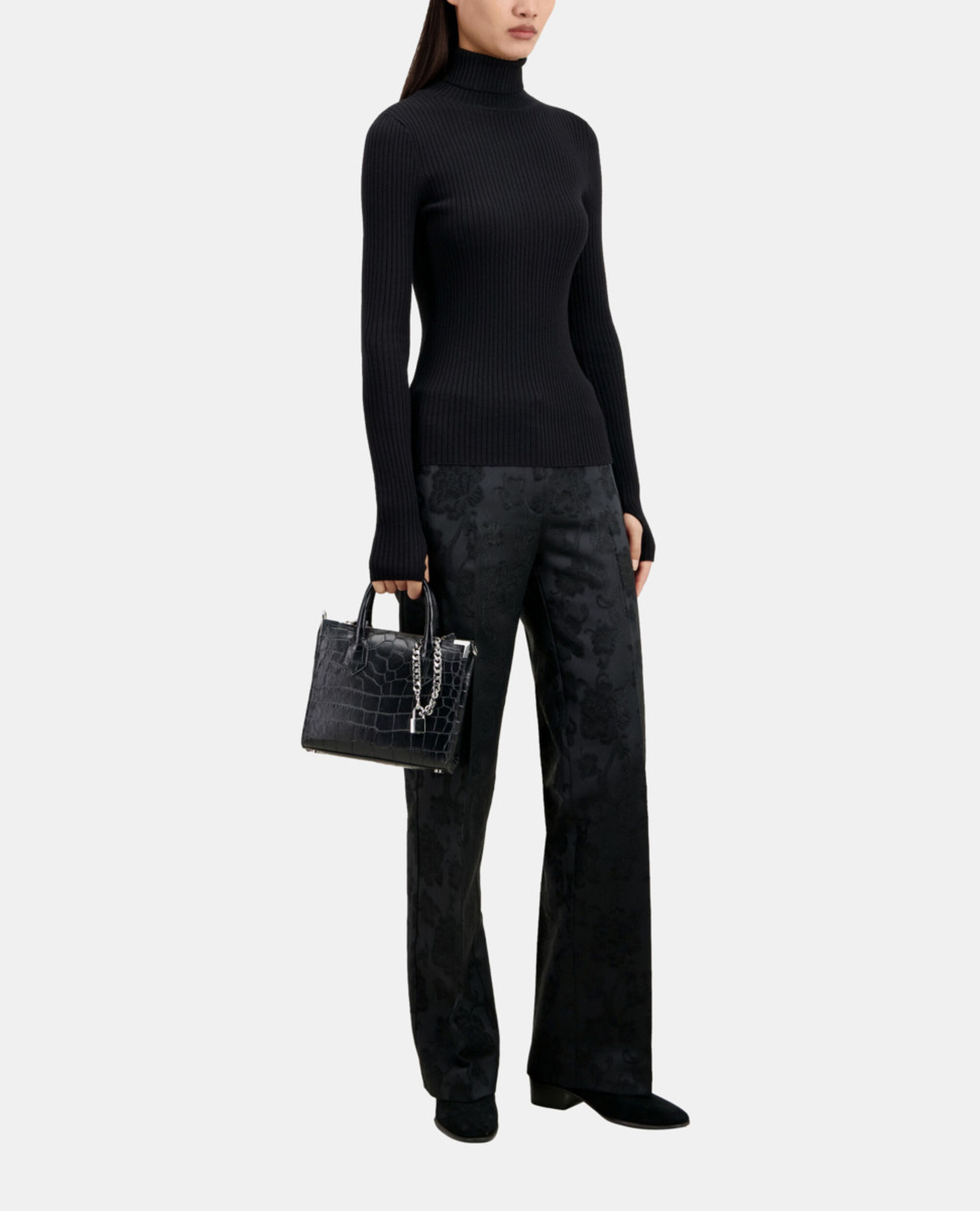 Jersey negro punto fino acanalado, BLACK, hi-res image number null