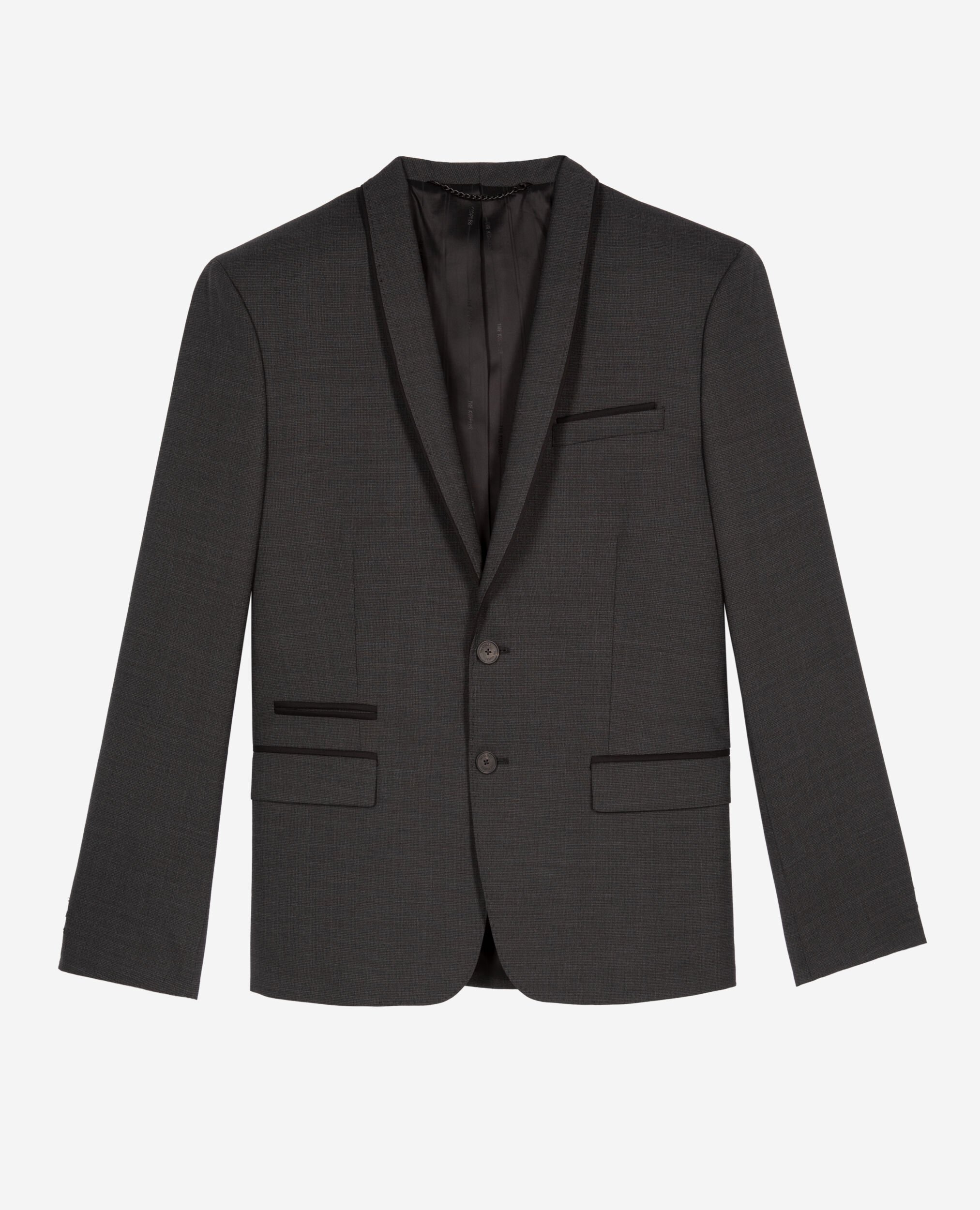 Anzugjacke aus Wollgemisch Mikrokaro schwarz, BLACK GREY, hi-res image number null