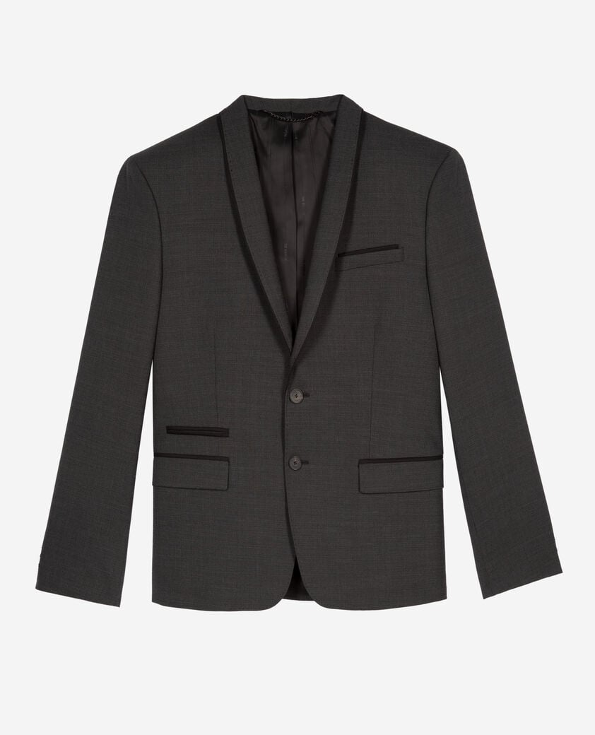 The Kooples HOMBRE BLACK GREY chaqueta de traje negra de mezcla de lana y micro cuadros