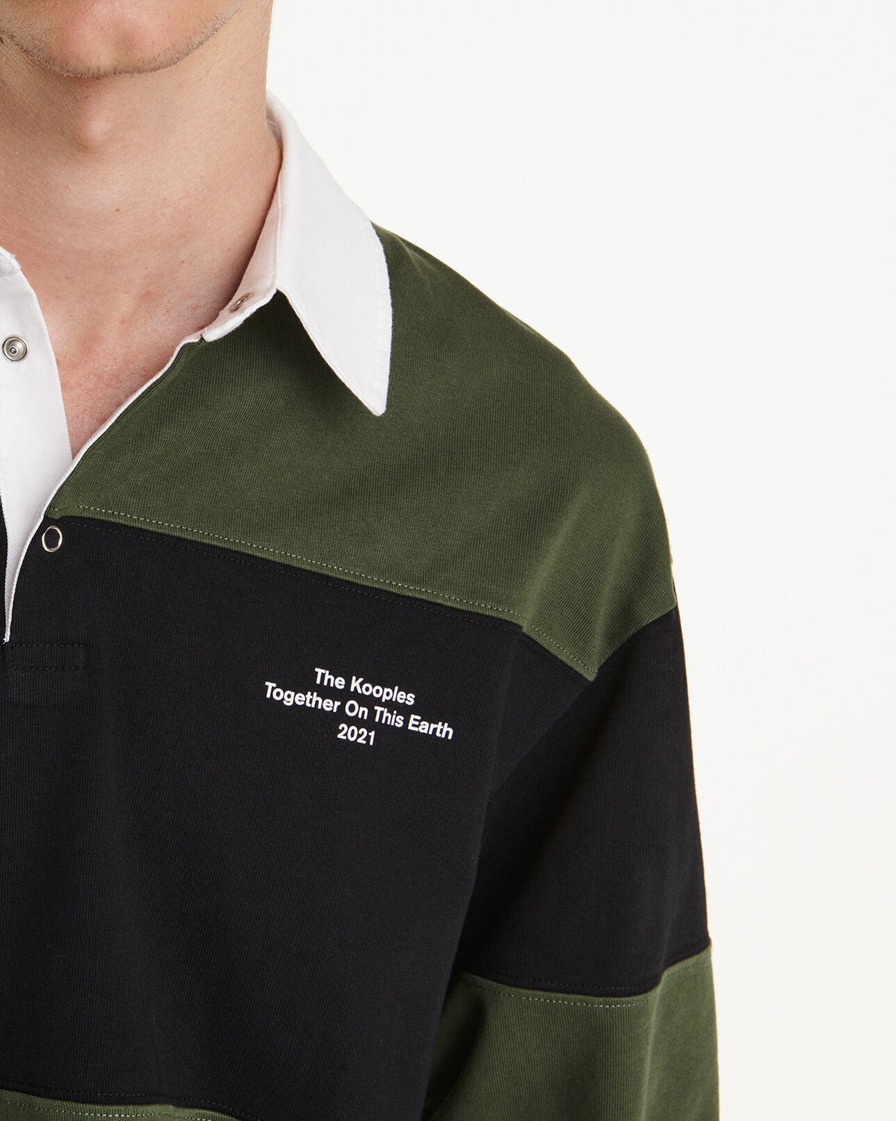 The Kooples HERREN BLACK KAKI poloshirt oversize gestreift dicke baumwolle