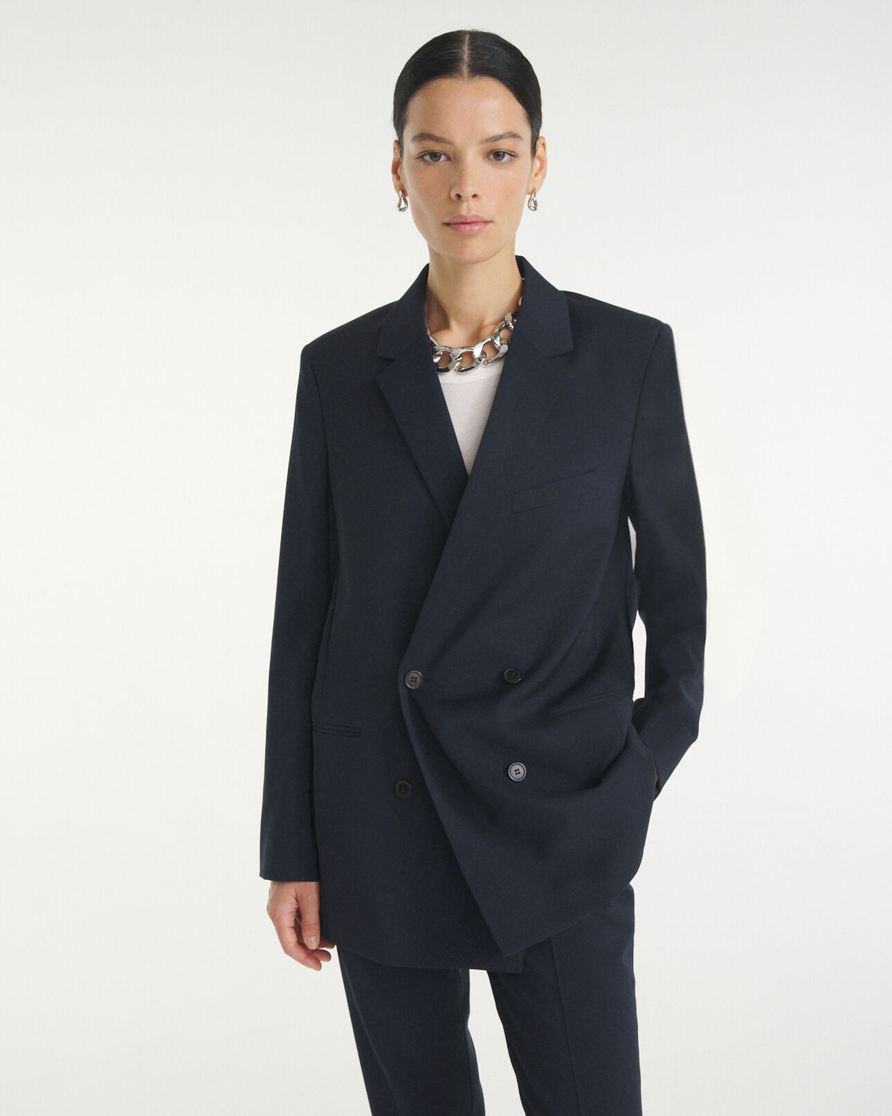 The Kooples DAMEN NAVY blaue wolljacke mit doppelter knopfreihe
