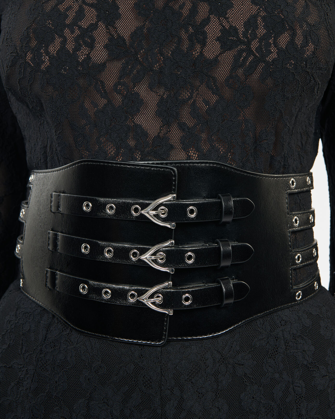 The Kooples FEMME BLACK ceinture corset en cuir noir avec œillets