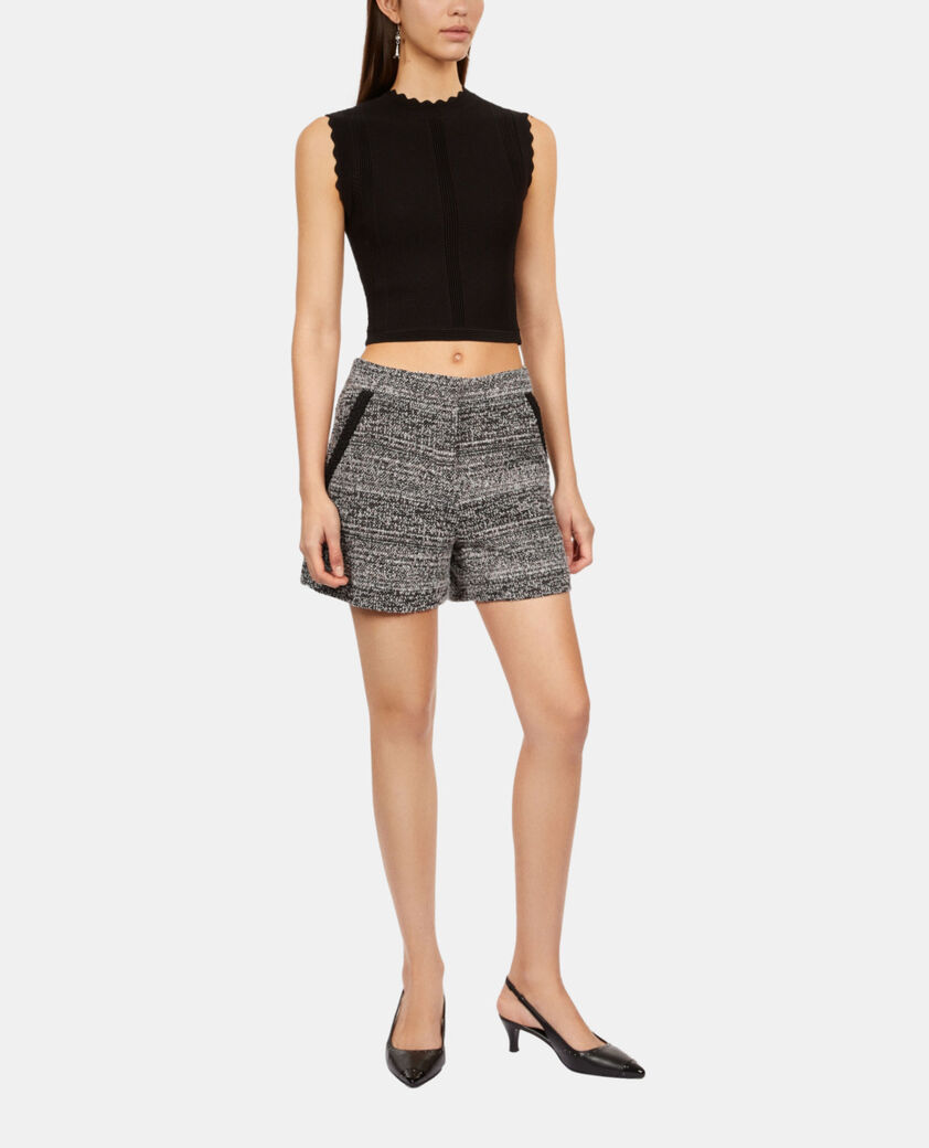 The Kooples FEMME BLACK WHITE short en tweed gris et blanc
