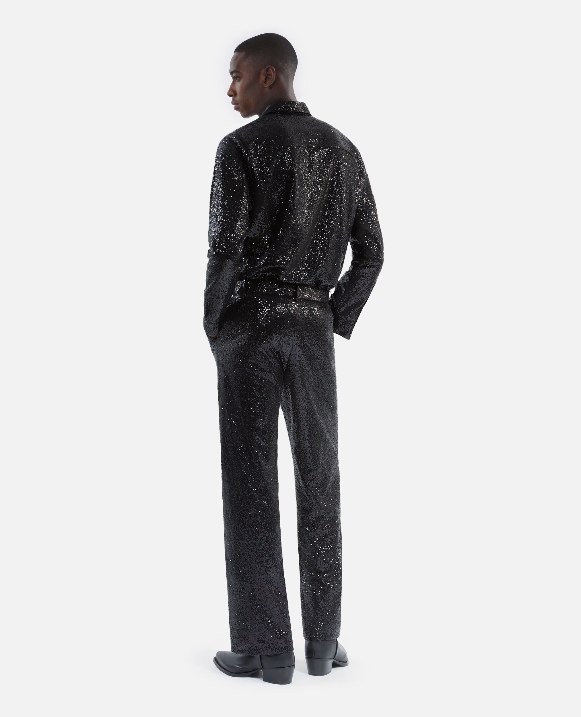 Straight-cut black sequin pants, BLACK, hi-res image number null