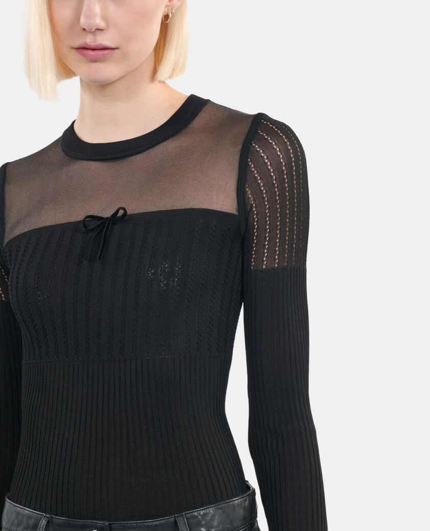 The Kooples FEMME BLACK pull en maille ajour&eacute;e noir