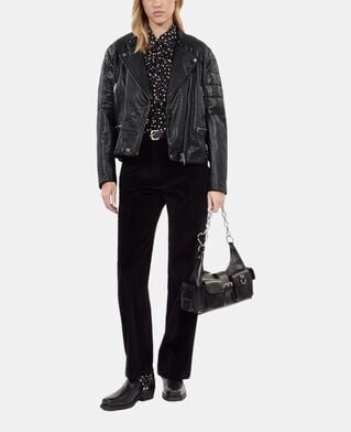 The Kooples DAMEN BLACK schwarzer blouson im bikerstil aus leder
