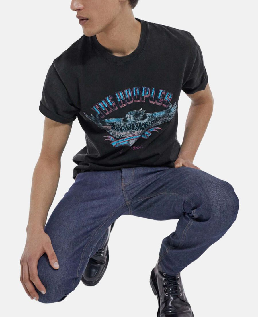faded black crew neck t-shirt w/ eagle print