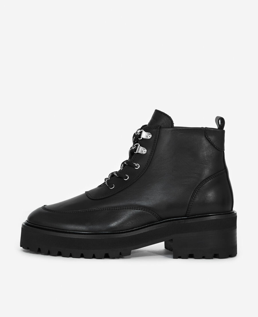 flat black leather boots in ranger style