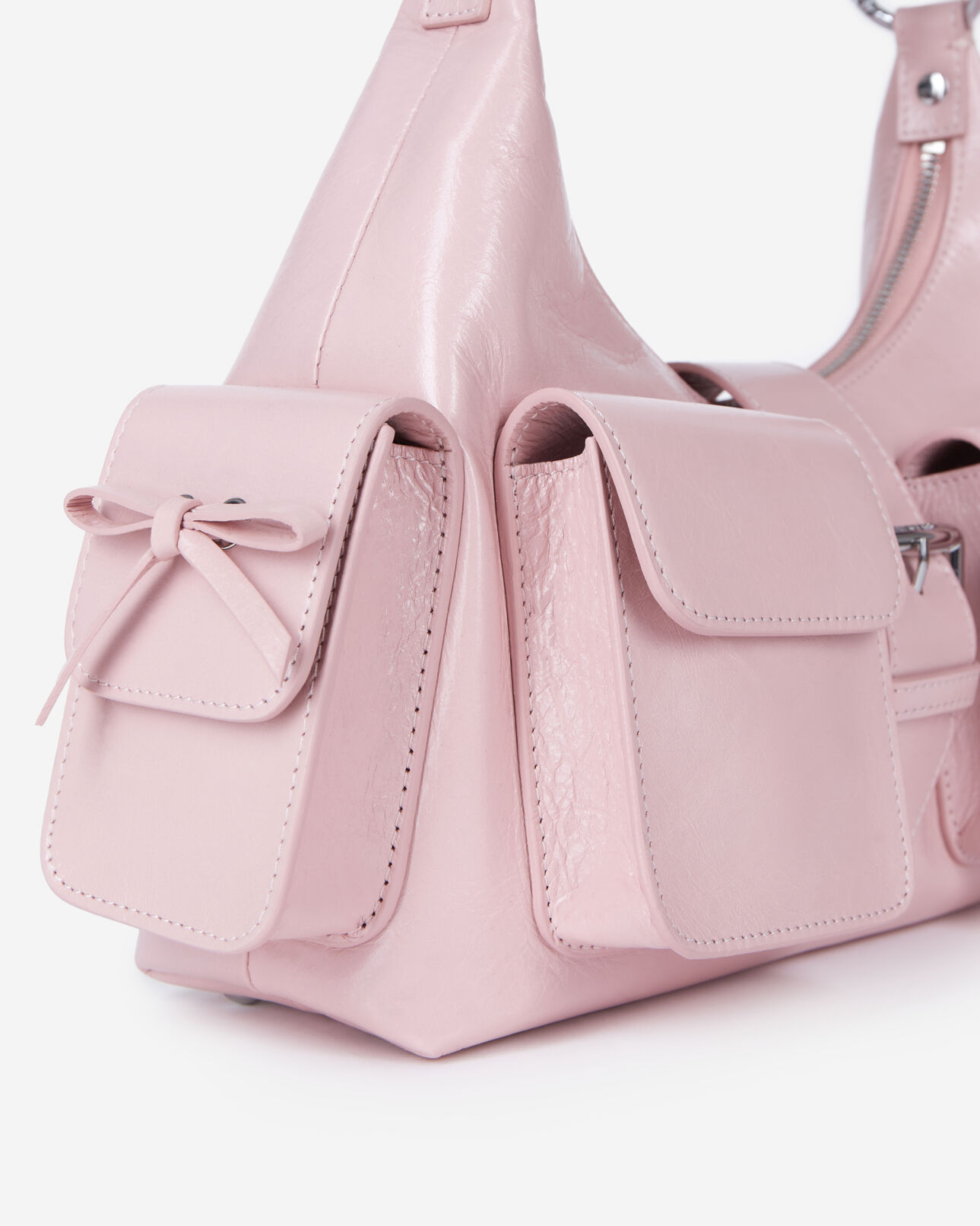 The Kooples FEMME PINK sac amelia chaîne en cuir craquelé rose