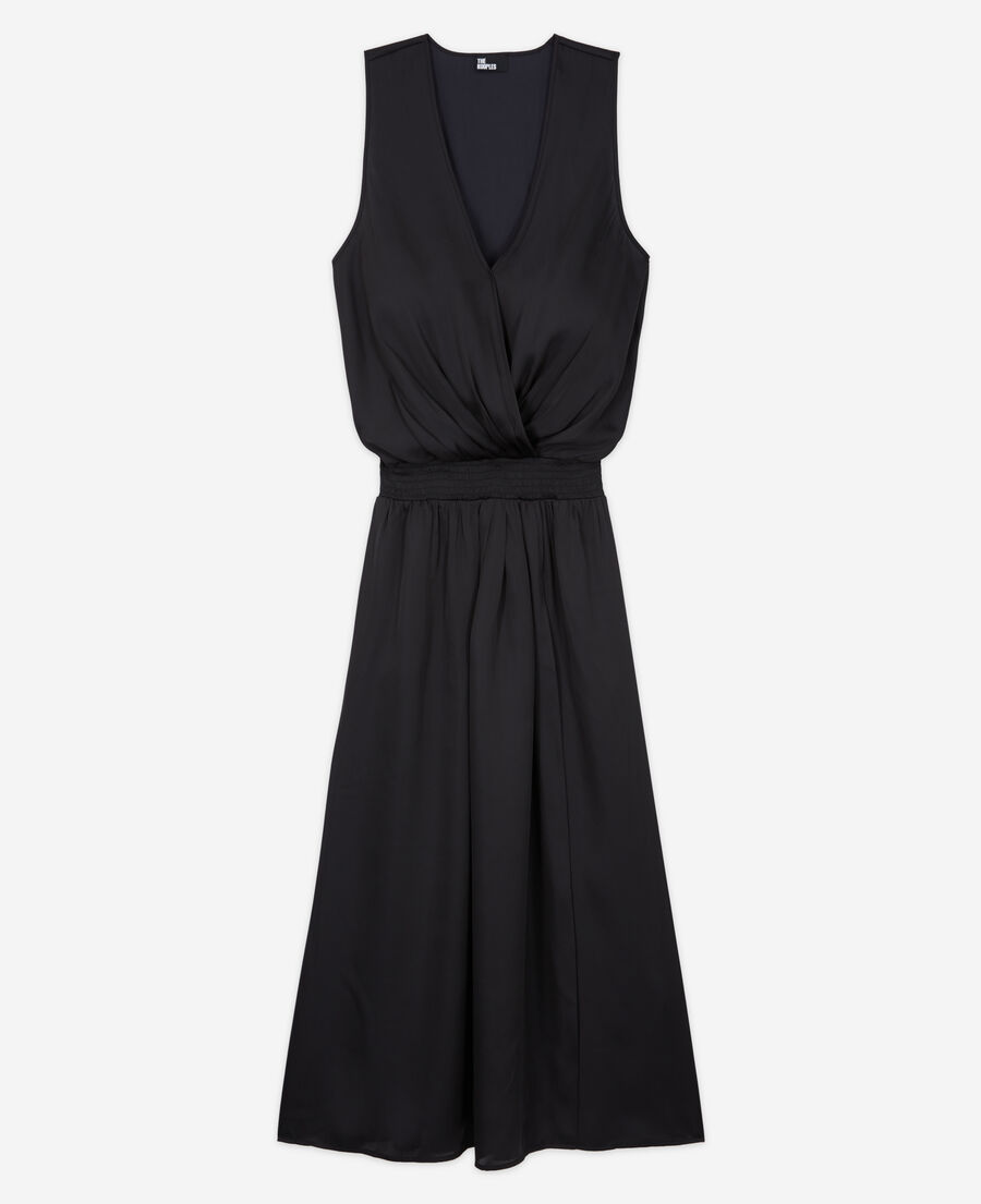 vestido largo negro satinado