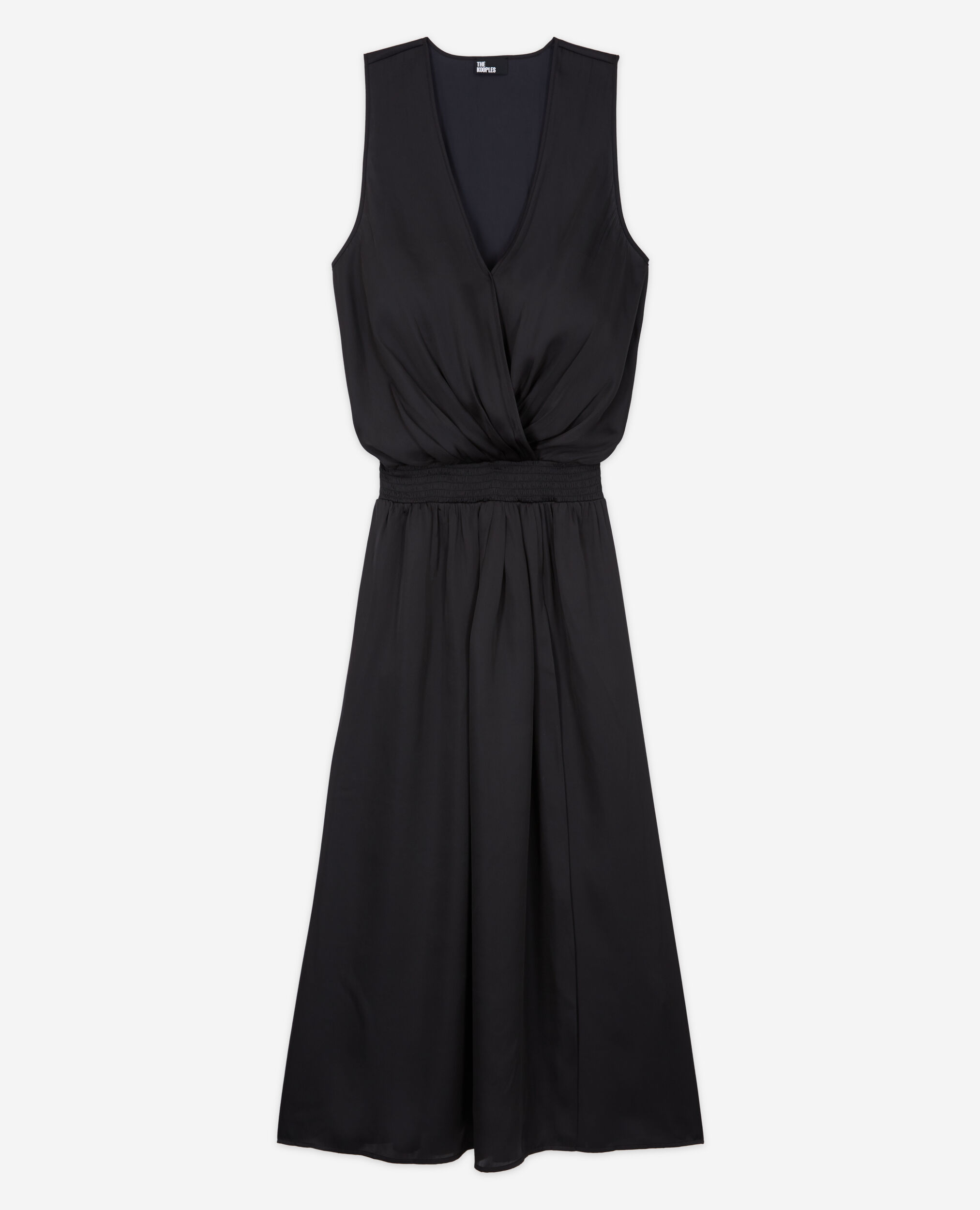Long black satin dress, BLACK, hi-res image number null
