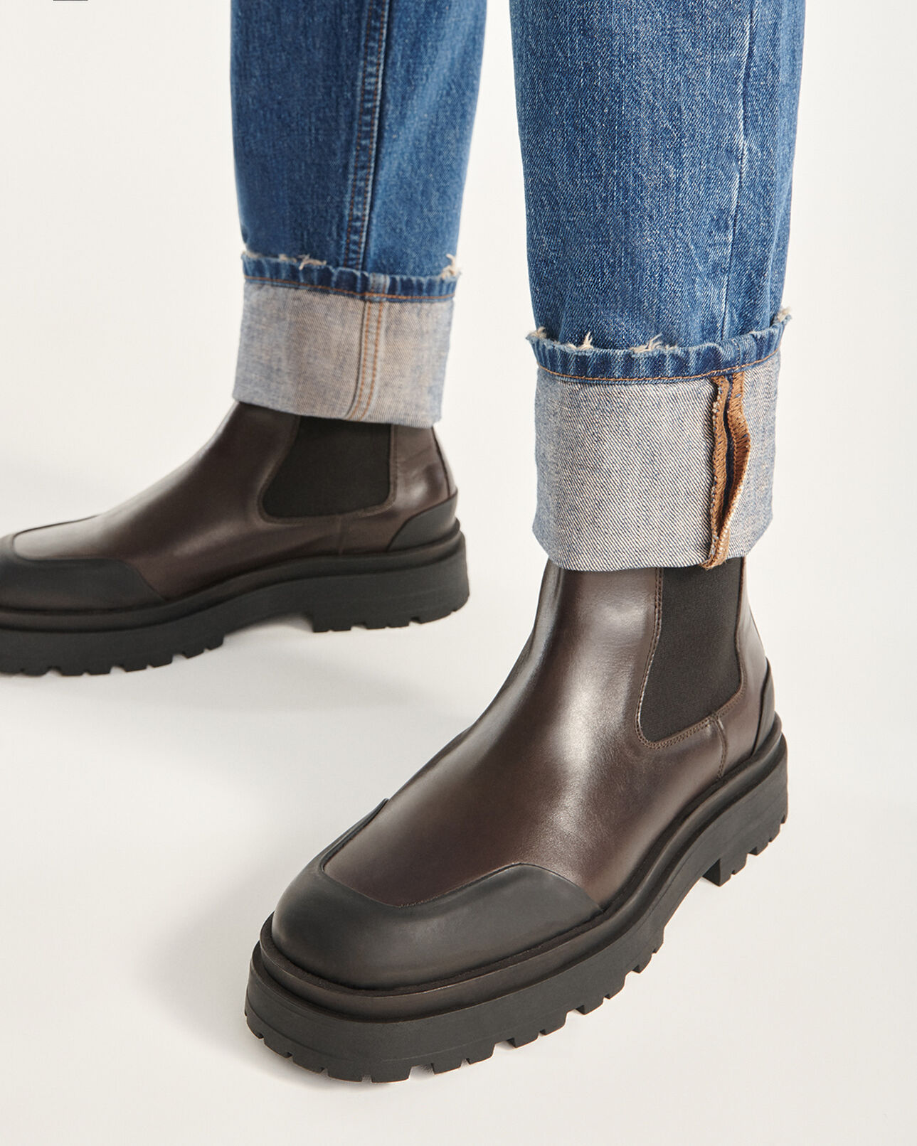The Kooples HOMME BROWN chelsea boots haute cuir marron compensée