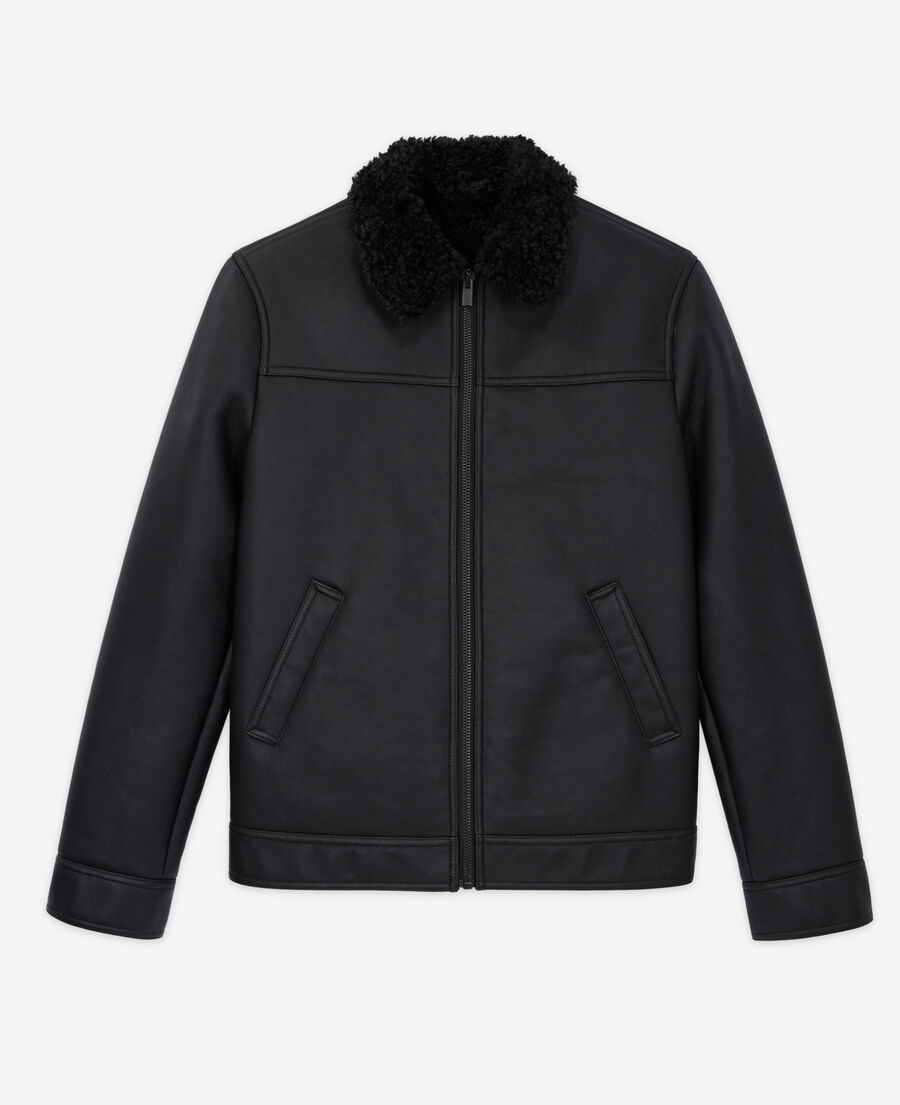 black faux fur coat