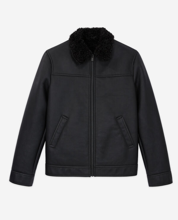 black faux fur coat