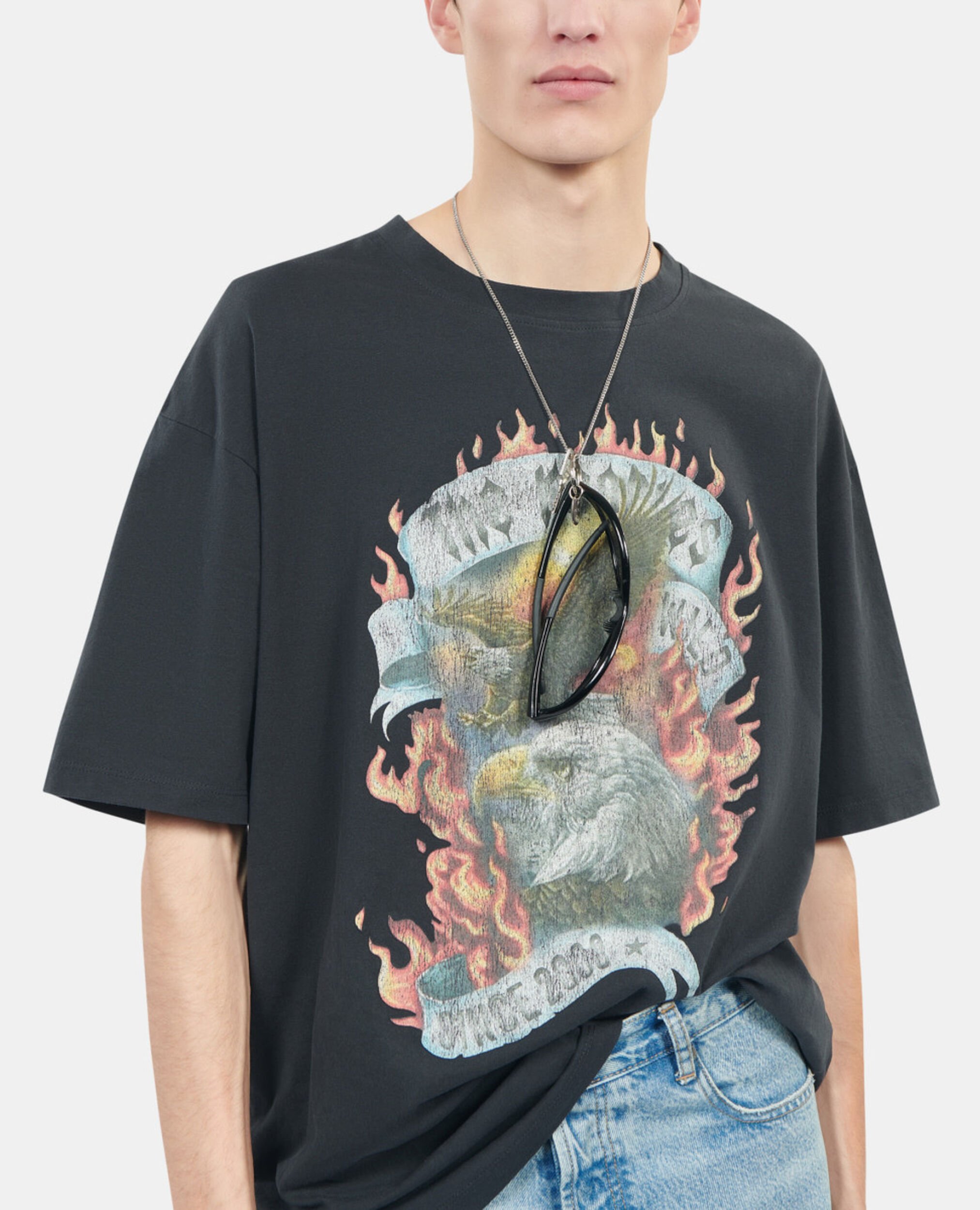 Black Eagles on fire black serigraphy t-shirt, BLACK WASHED, hi-res image number null