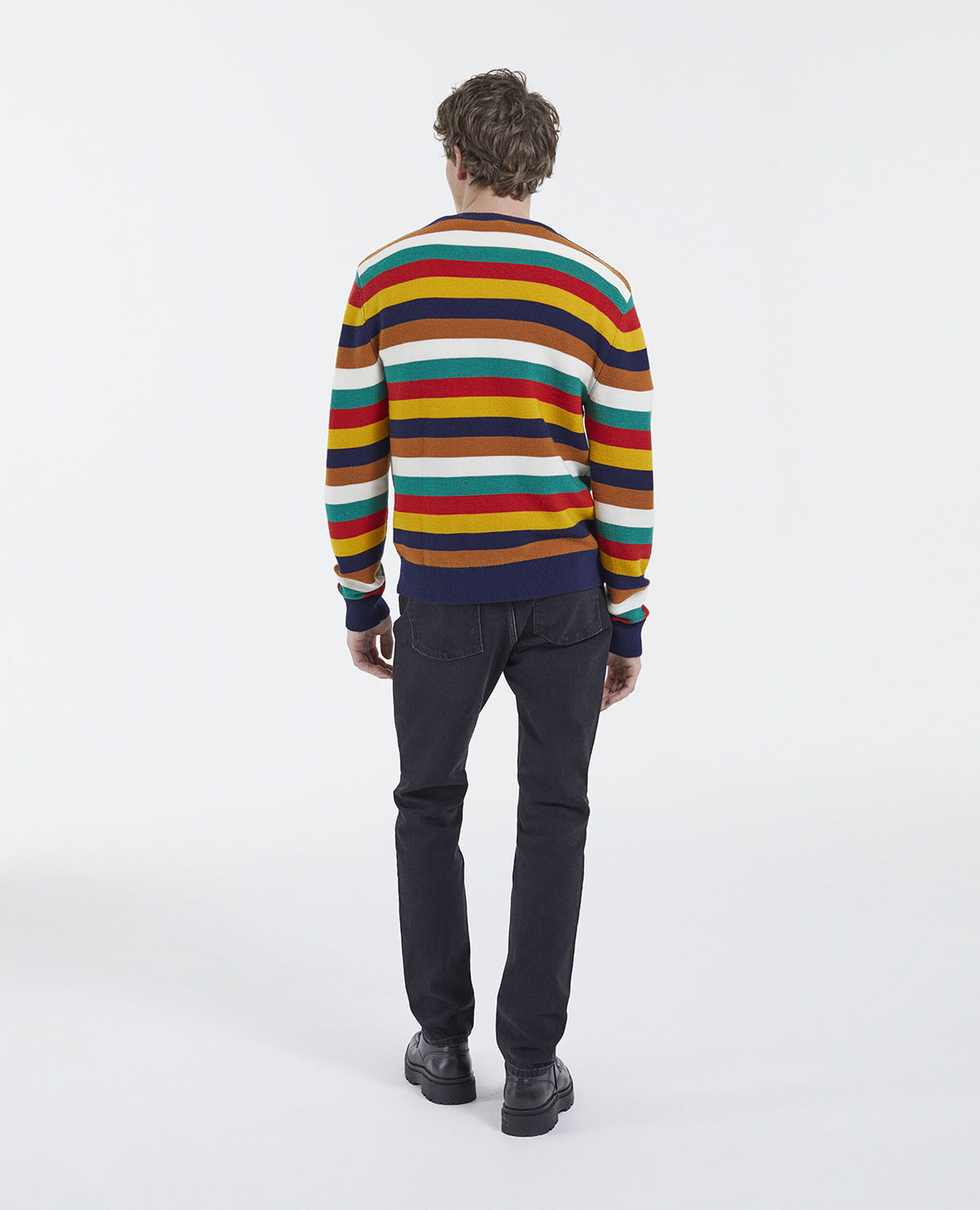 Multicolored striped sweater with crew neck, MULTICOLOR, hi-res image number null