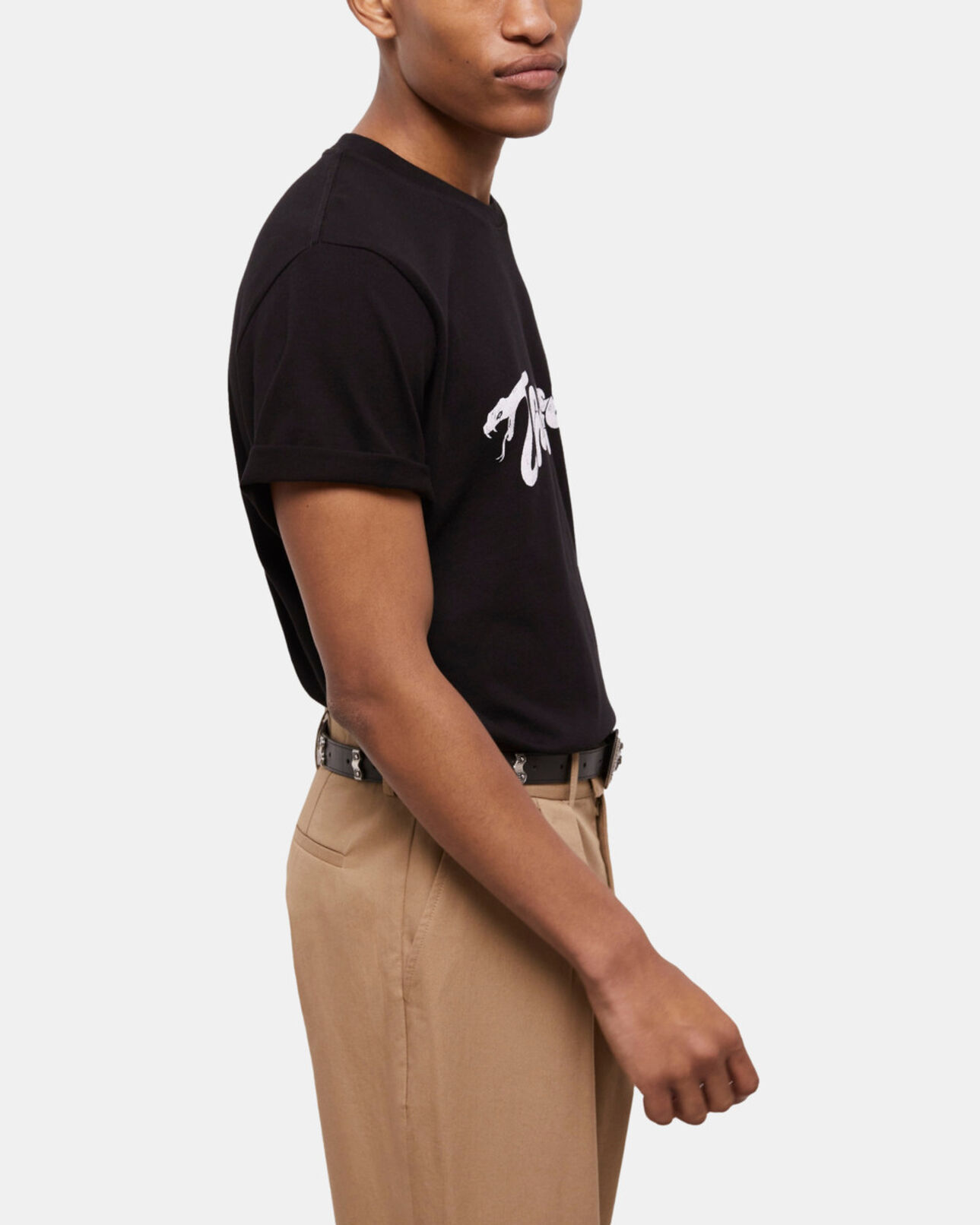 The Kooples HOMBRE BLACK WASHED camiseta negra serigrafiada snake logotipo para hombre
