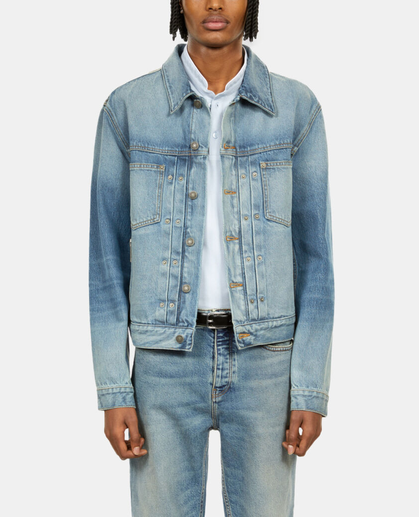 The Kooples HERREN BLUE DENIM blauer blouson aus gewaschenem denim