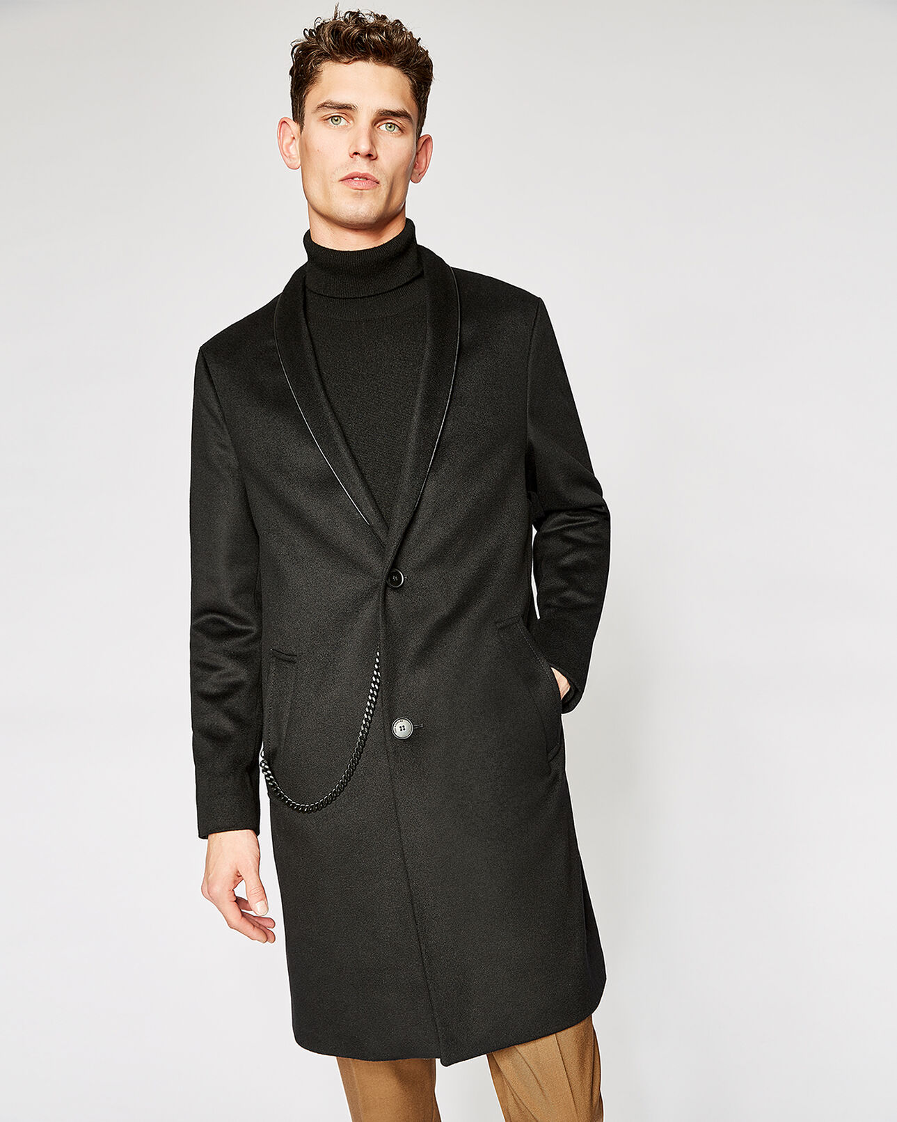 The Kooples HOMME BLACK manteau noir col kimono