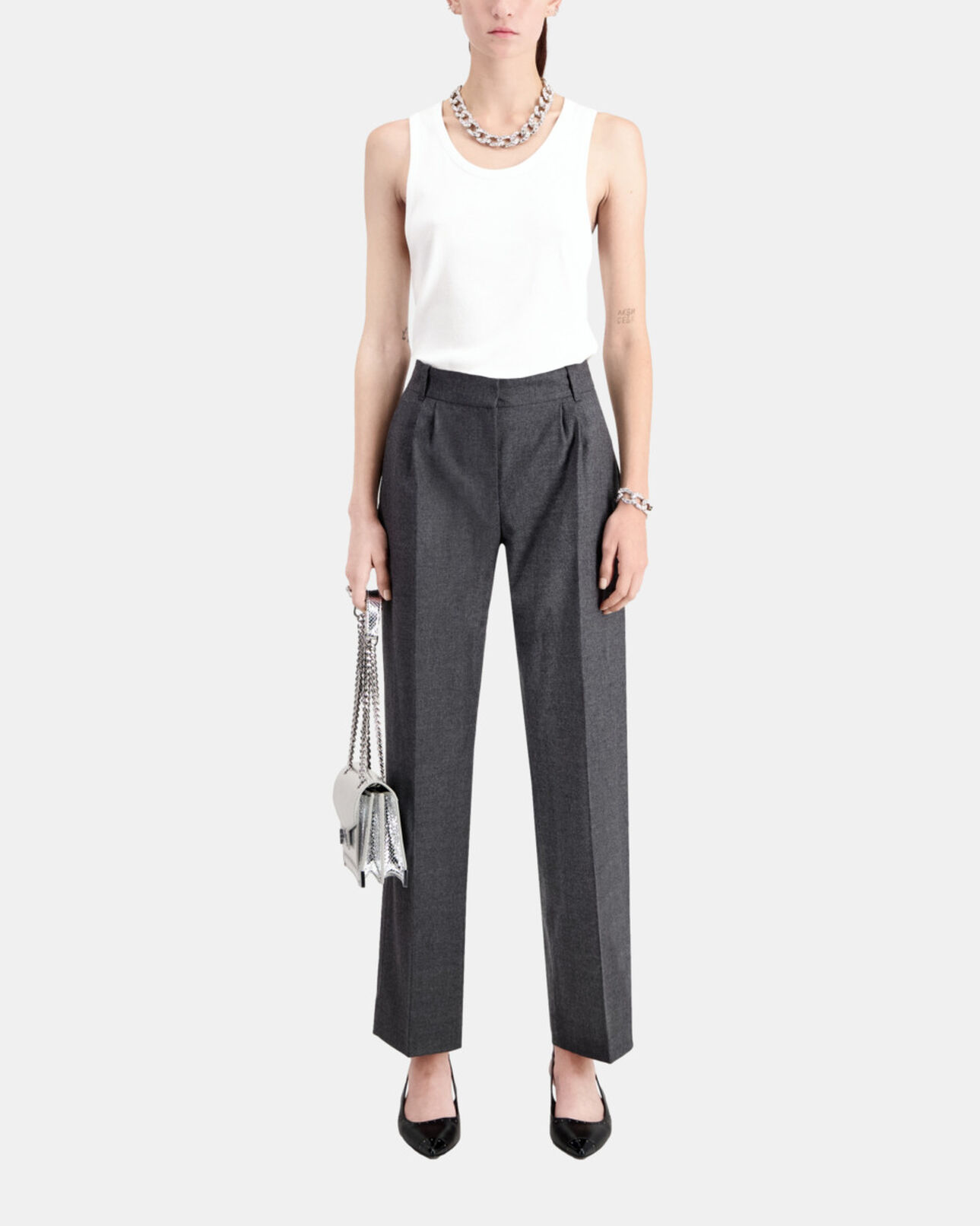The Kooples WOMEN GREY grey flannel trousers with pleats