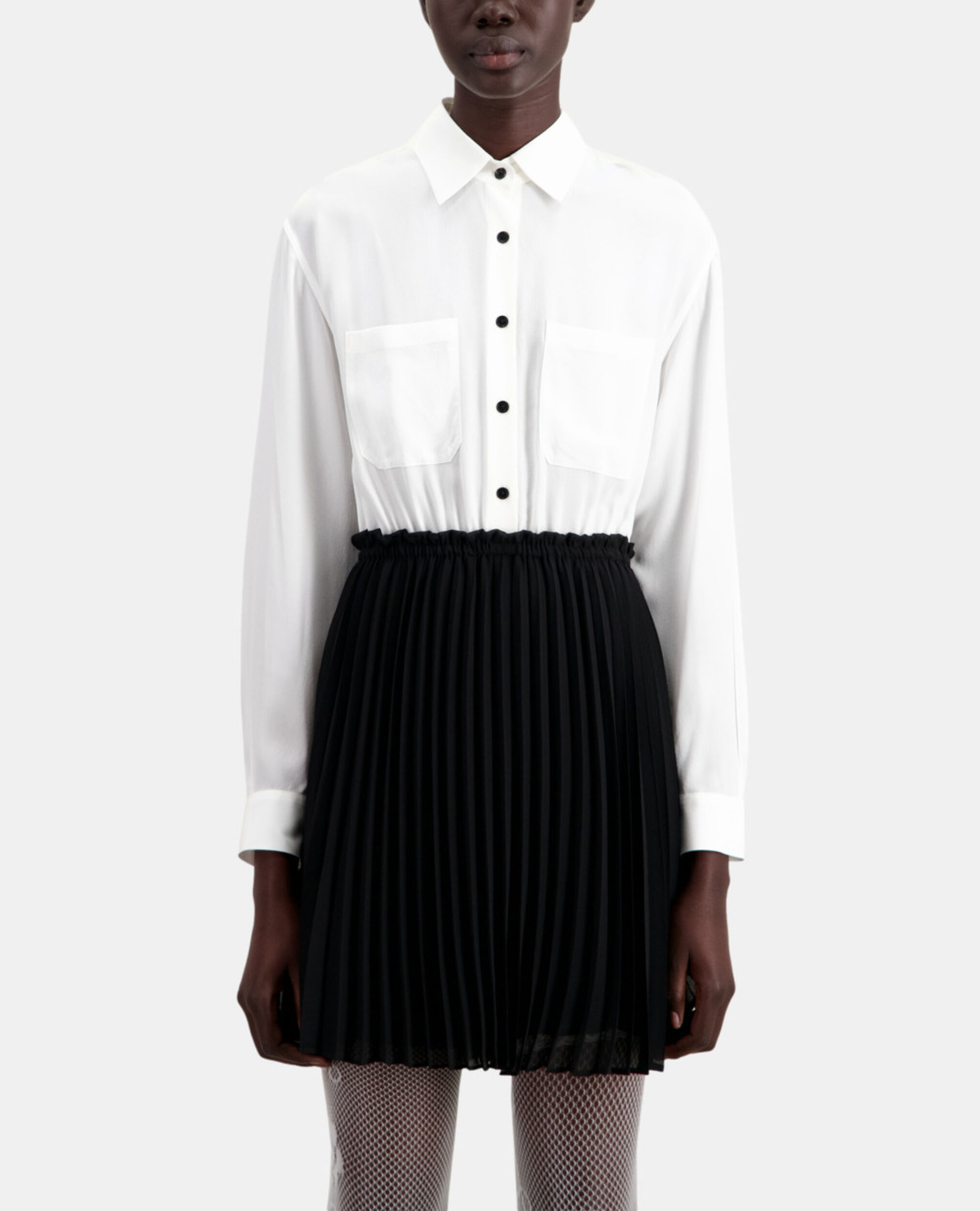 Short black and white pleated dress, BLACK WHITE, hi-res image number null