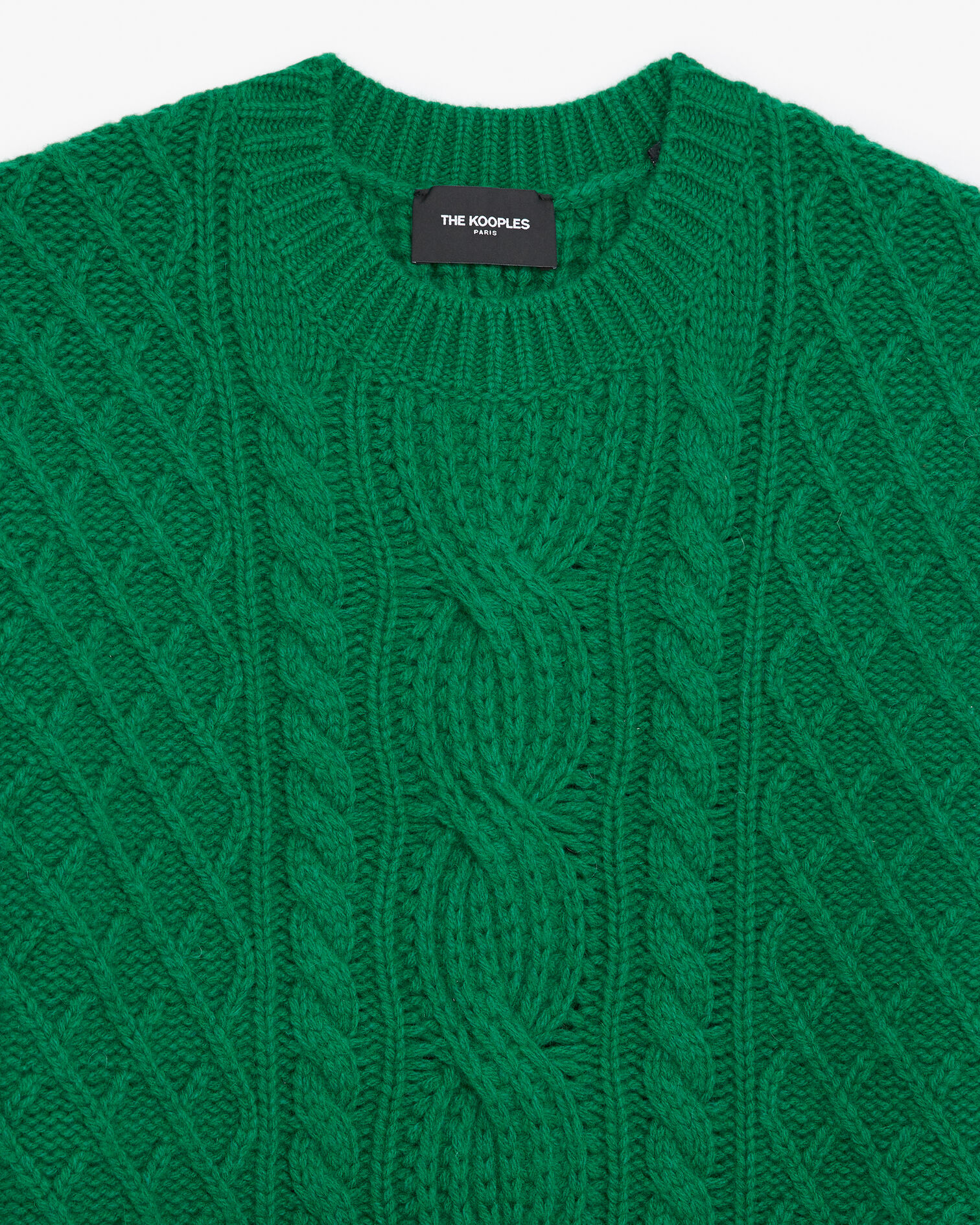 Green wool cable knit sweater, FOREST, hi-res image number null