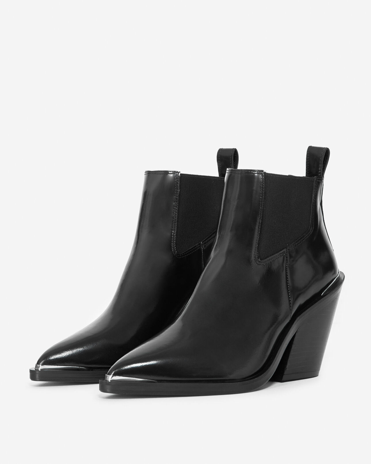 The Kooples FEMME BLACK bottines cuir glacé noir style western