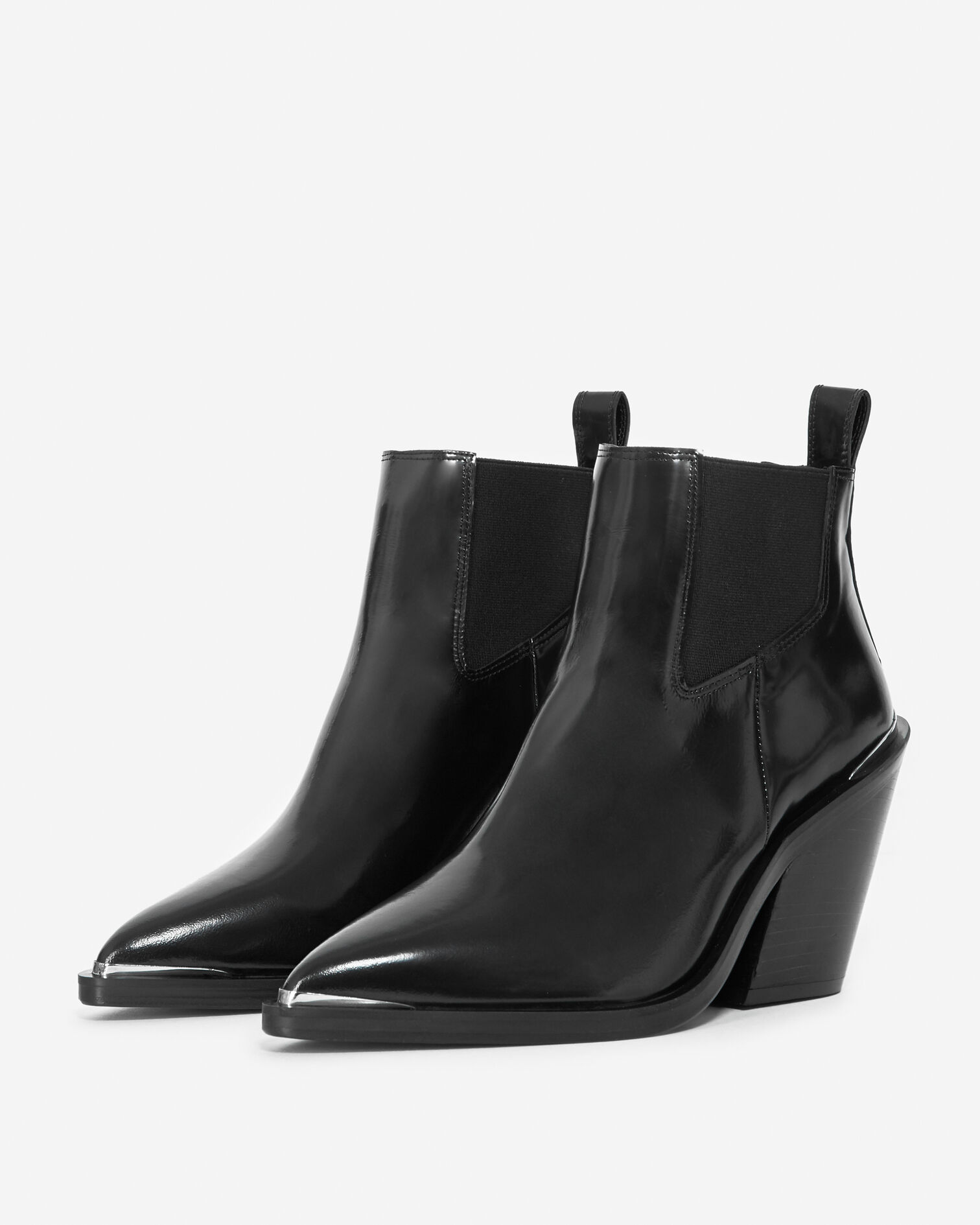 Bottines cuir glacé noir style western, BLACK, hi-res image number null