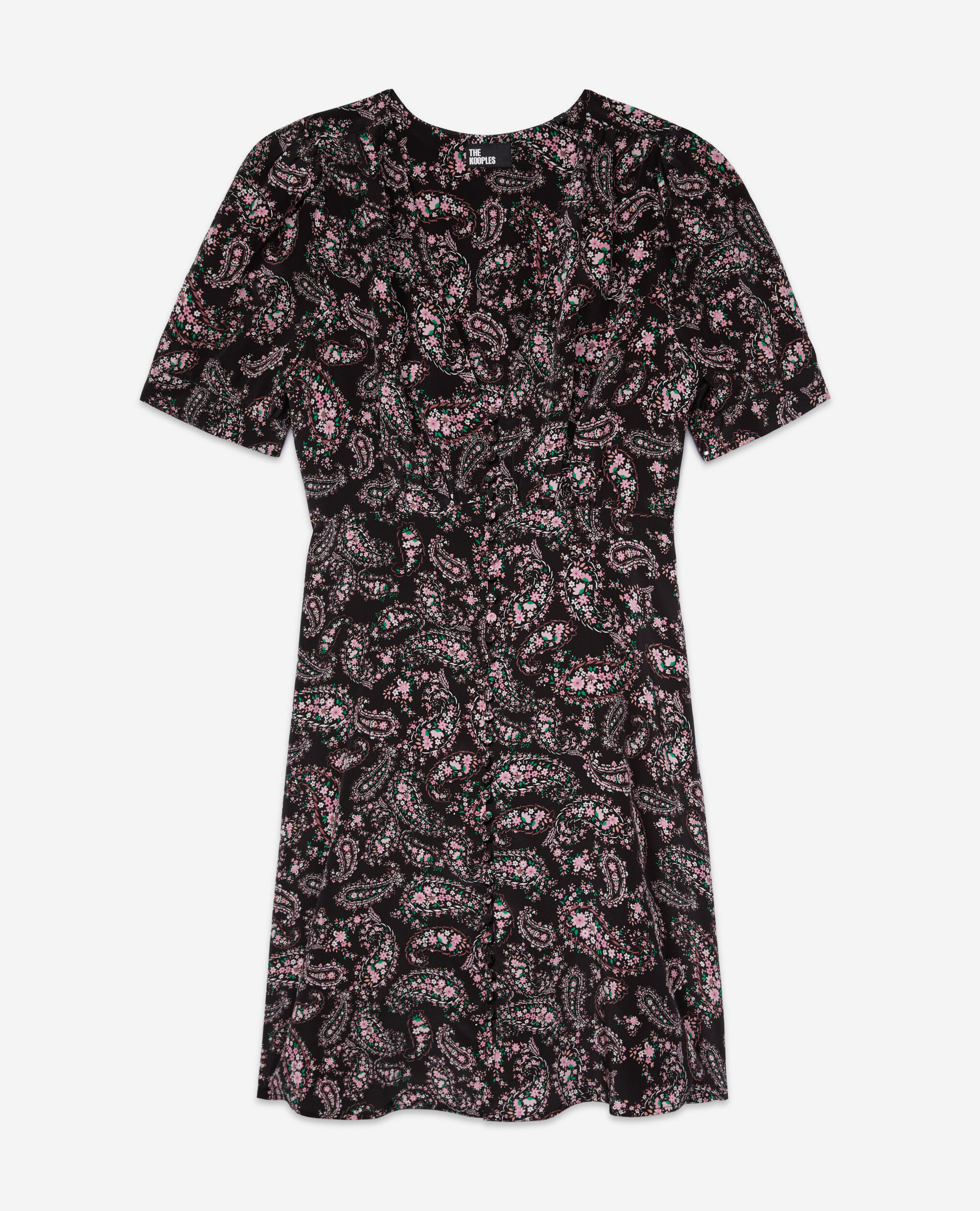 Short printed dress with buttons, BLACK / PINK, hi-res image number null
