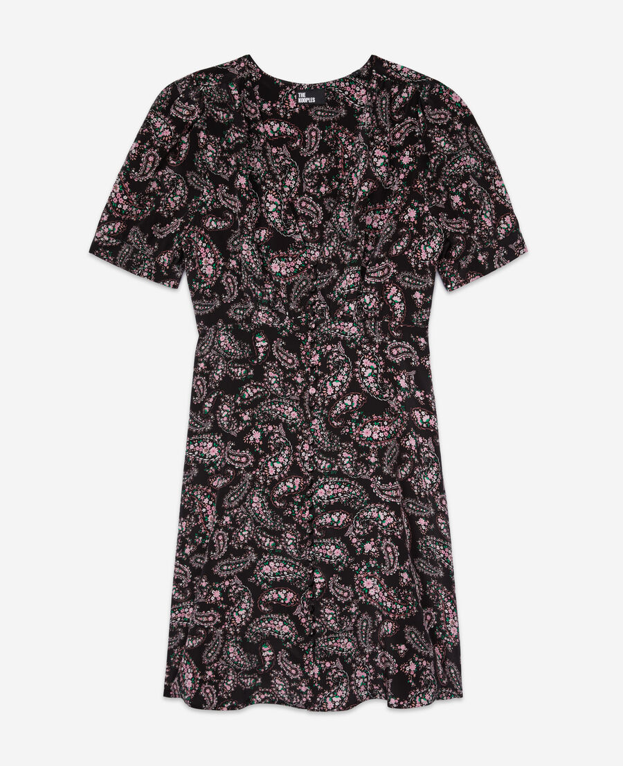 short printed dress with buttons