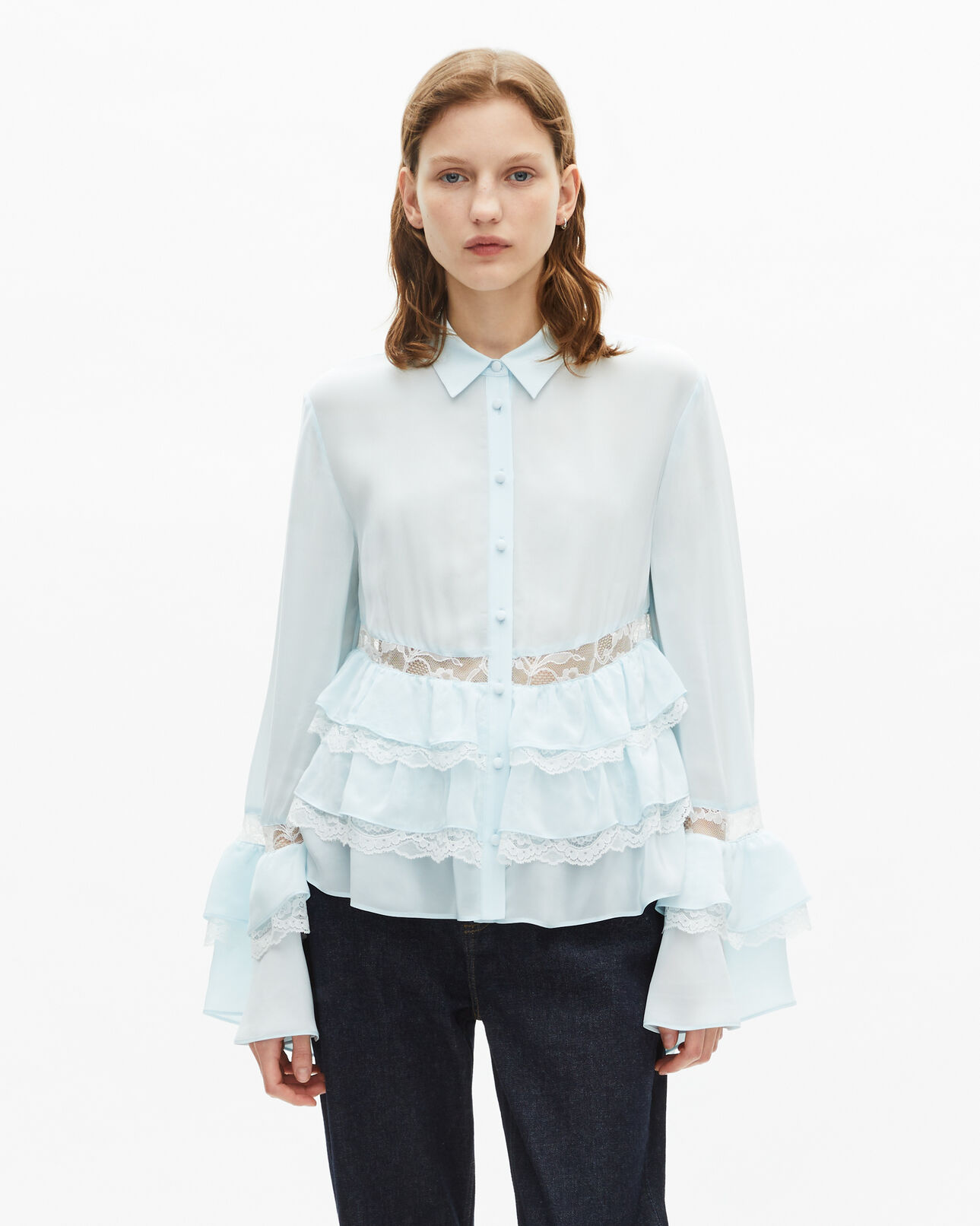 The Kooples WOMEN BABY BLUE light blue shirt with lace details