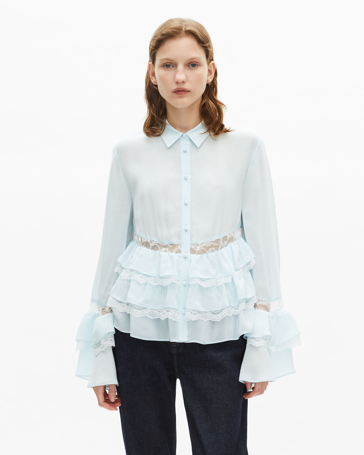 Light blue shirt with lace details, BABY BLUE, hi-res image number null