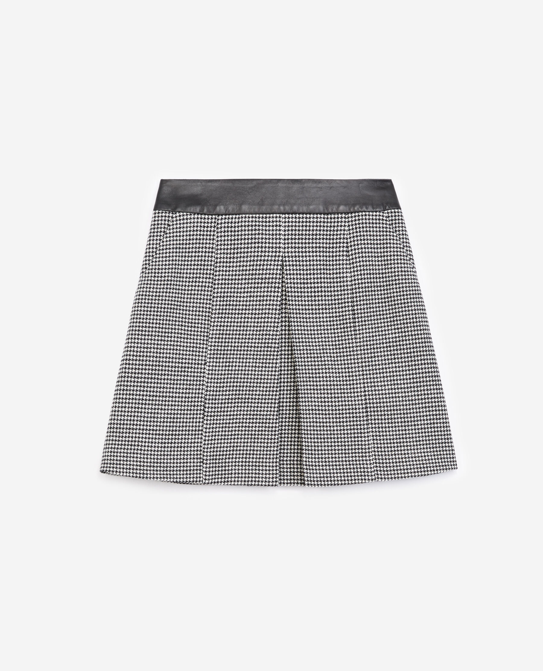 Houndstooth wool skirt with leather details The Kooples