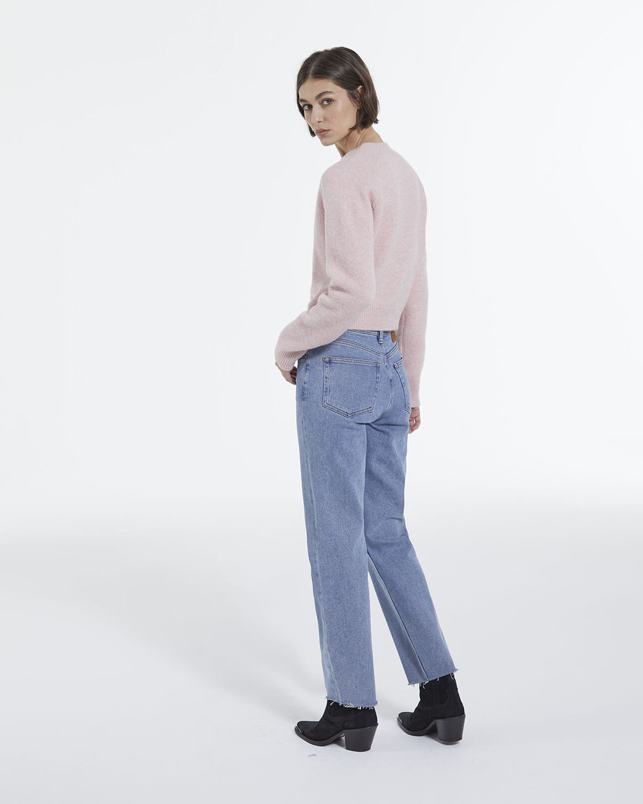 The Kooples WOMEN PINK cropped pink wool cardigan with pockets