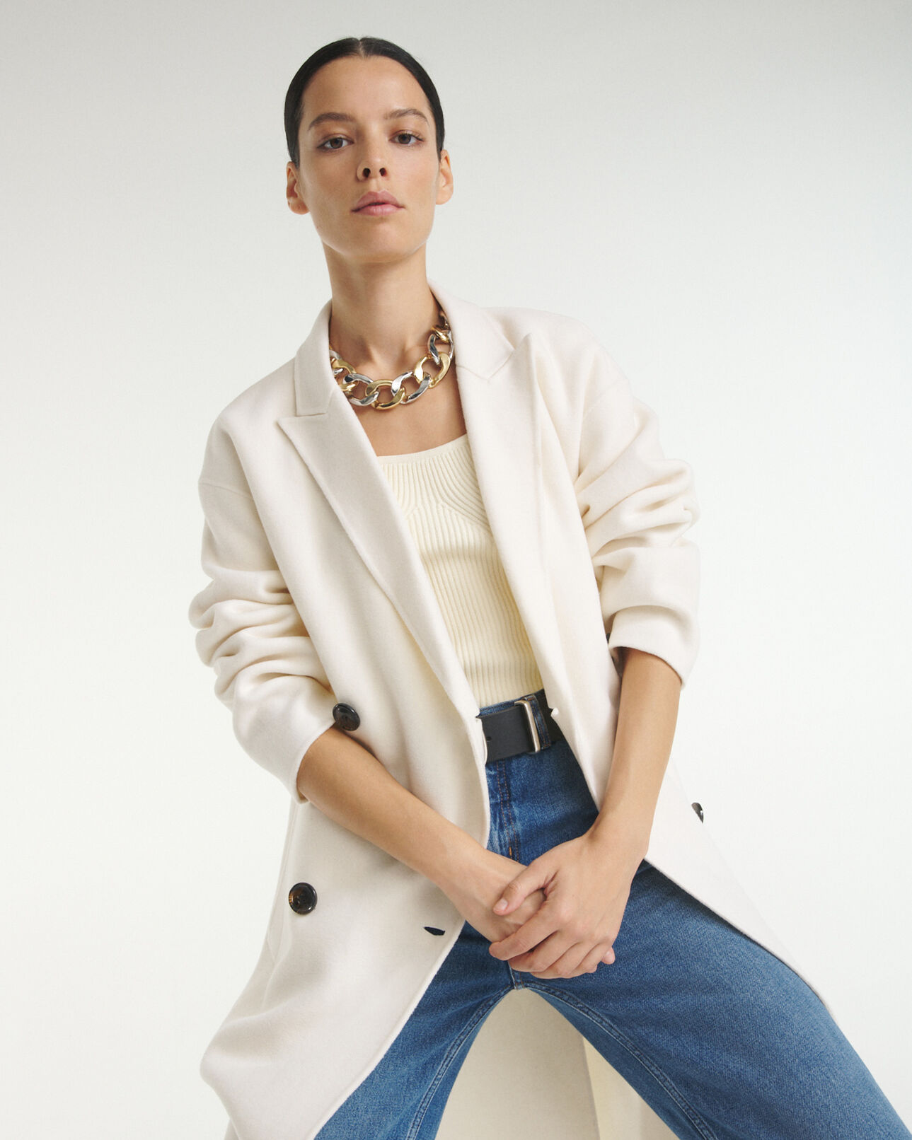 The Kooples DAMEN ECRU wollmantel ecrufarben doubleface oversized