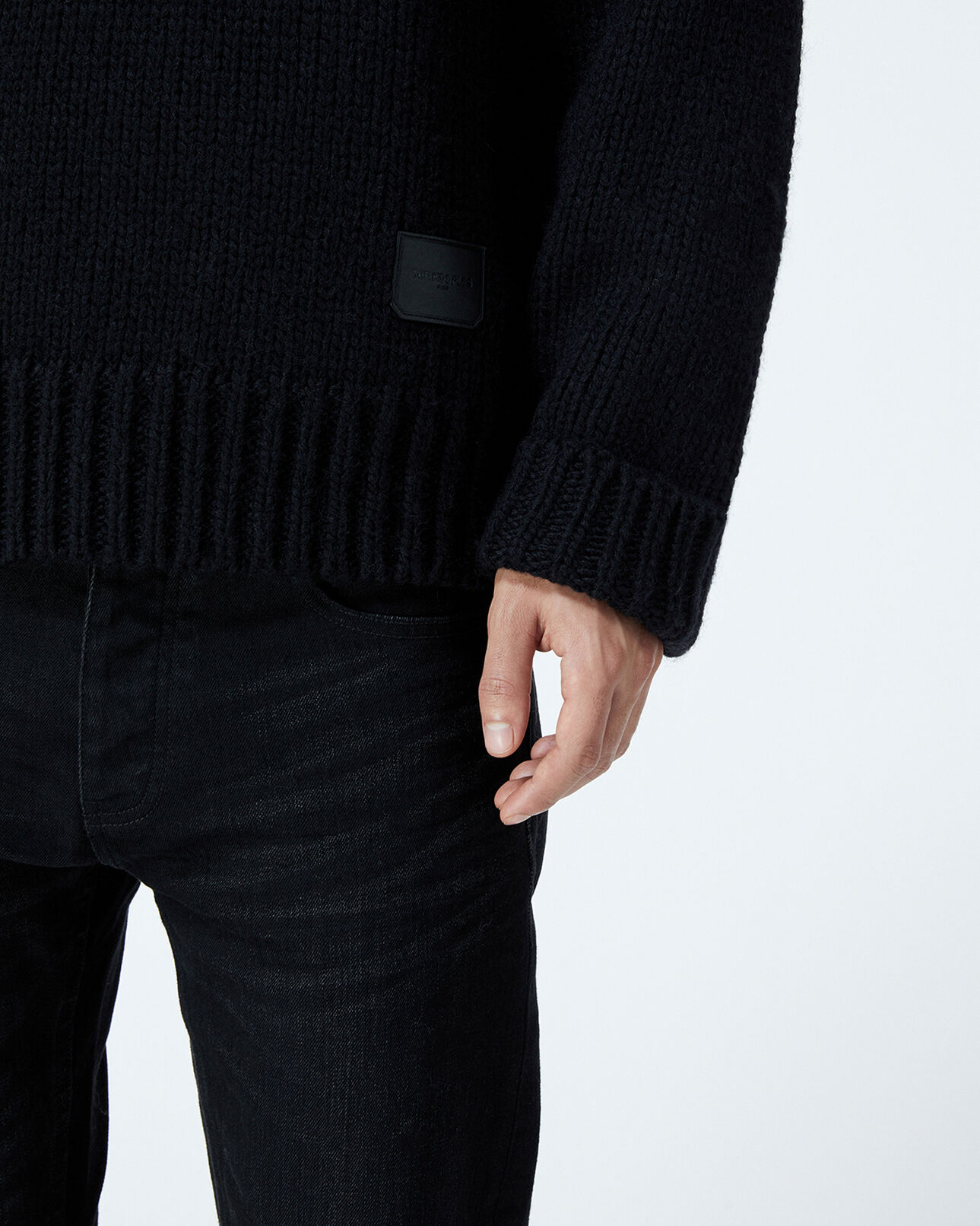 The Kooples MEN BLACK oversize sweater in wool with crew neck