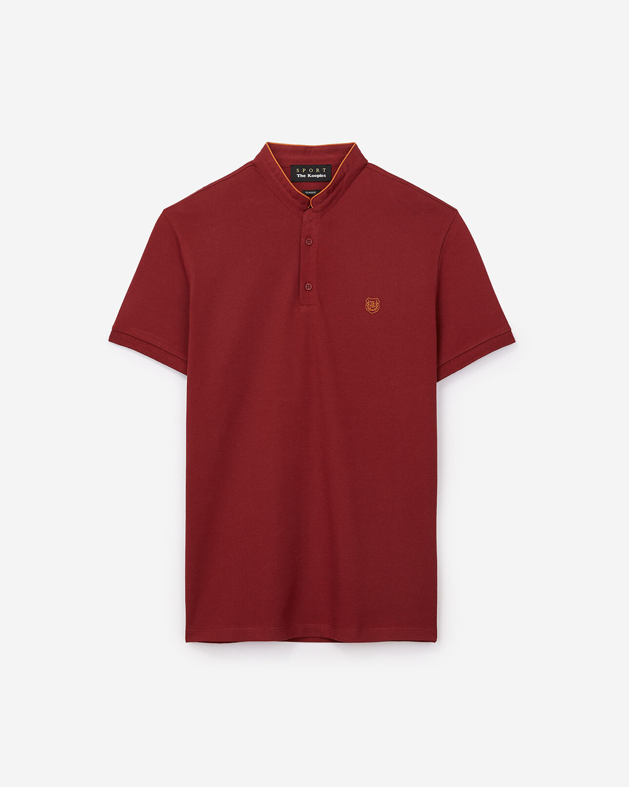 The Kooples HOMME GARNET BURGUNDY / OCRE polo coton rouge col officier détails ocre