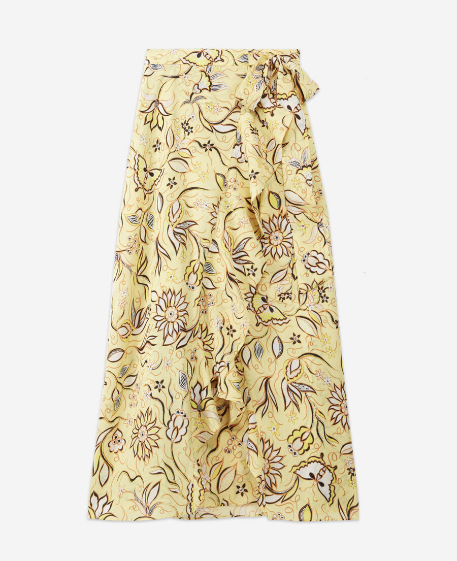 long wrap skirt with yellow flowers
