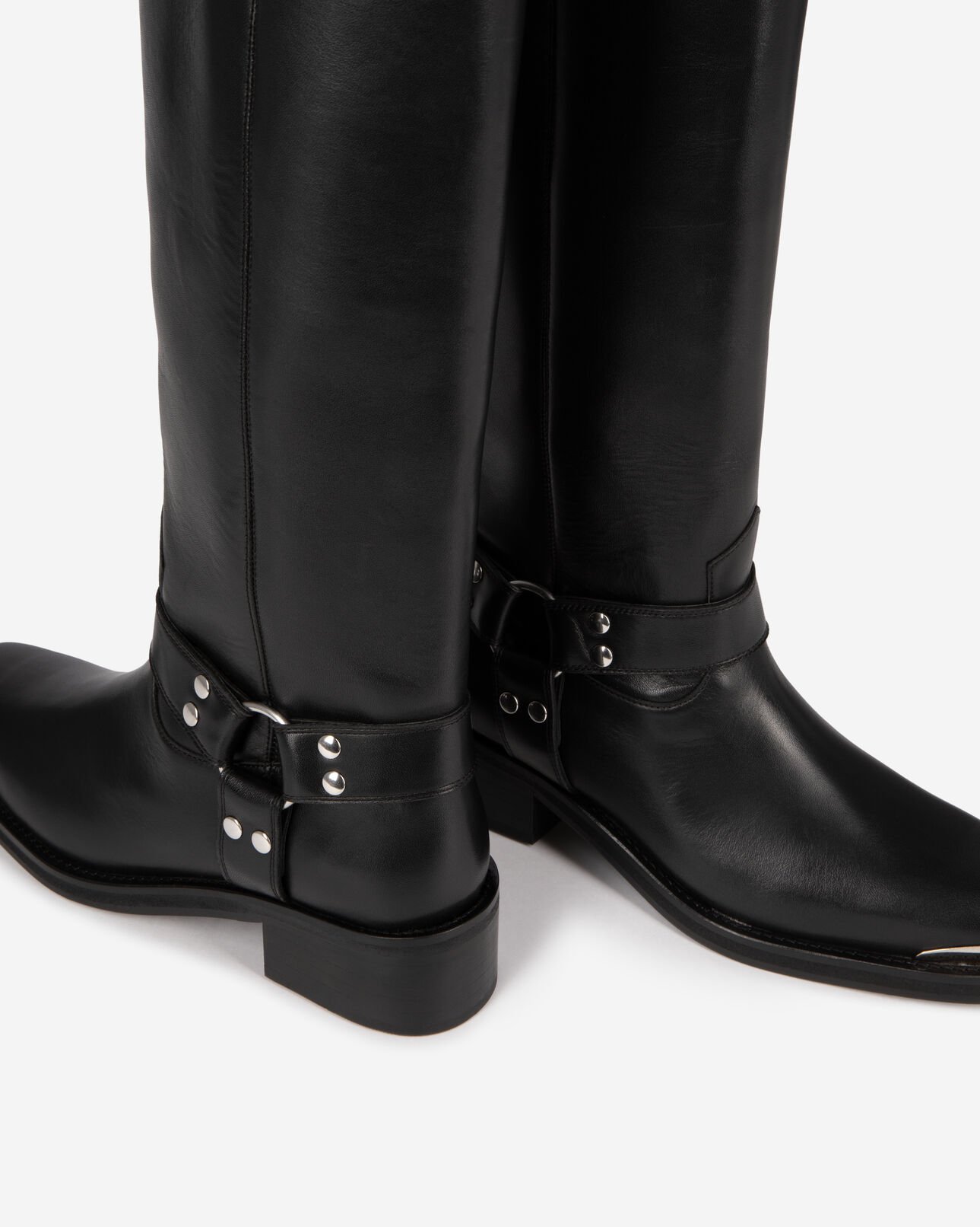 The Kooples FEMME BLACK bottes à sangles en cuir noir