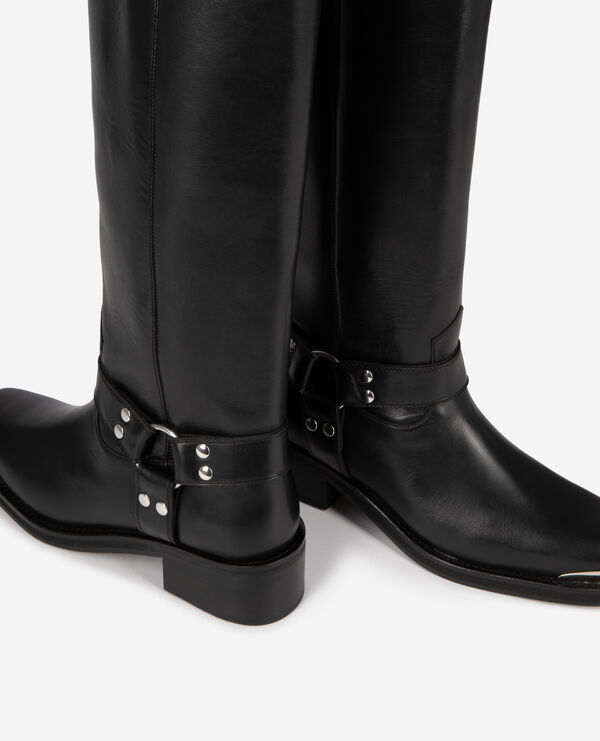 The Kooples FEMME BLACK bottes à sangles en cuir noir