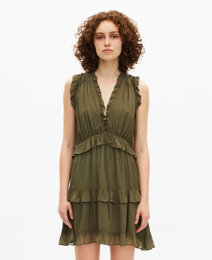 The Kooples F KAKI short dress with khaki ruffles