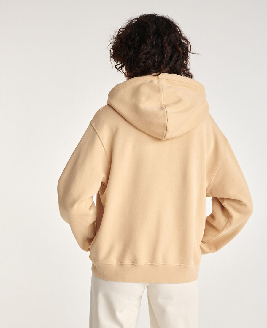 beige hooded sweatshirt tone-on-tone logo