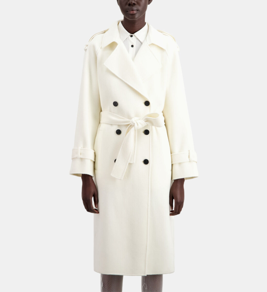 コート Long Cotton Blend Coat Women's Long ecru wool blend coat | The Kooples