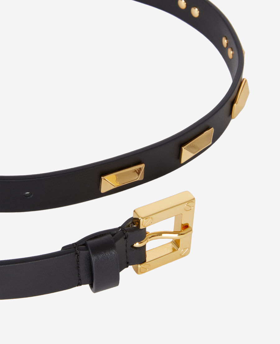 black leather belt with metallic inserts 